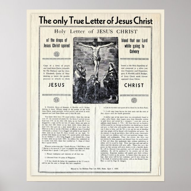 Póster La Única Carta Verdadera de Jesucristo (Frente)