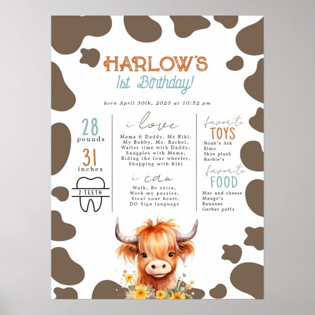 Póster La vaca en el Highland Mi primer aniversario de ro (Frente)