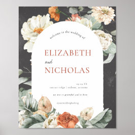 Póster La vegetación floral oscura Boho | Signo de bienve