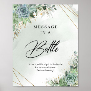 Póster La vegetación suculenta el oro Mensaje en un Rótul