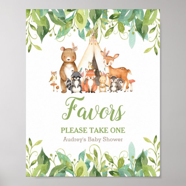 Póster La vegetación tribal de bosques Baby Shower favore (Frente)