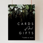 Póster La vegetación y la hoja de oro | Tarjetas negras y<br><div class="desc">Diseñamos esta vegetación y hoja de oro | tarjetas negras y posters de regalos para completar su sencilla y elegante recepción de boho. Cuenta con una hoja de eucalipto blanca y verde moderna, un follaje de helecho, una flor suculenta y hojas de Relieve metalizado de oro mínimas. Estos elementos le...</div>