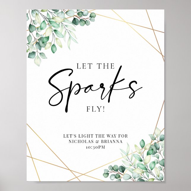 Póster La verde Eucalyptus Boda Sparkler desaparece (Frente)