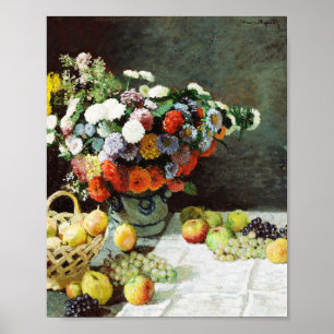 Póster La vida con flores y fruta de Claude Monet