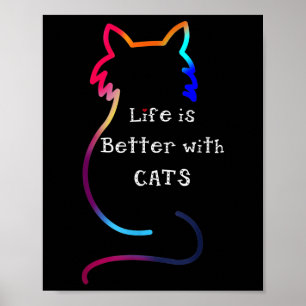 Póster La vida de gato es mejor con gatos Colorido