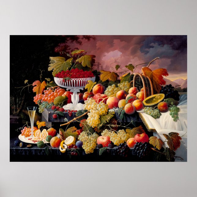 Póster La vida de las frutas en un paisaje (Frente)