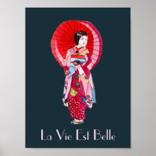 Póster La vida es geisha francés hermoso del japonés del
