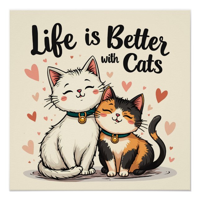 Póster La vida es mejor con la estética del gato lindo (Anverso)