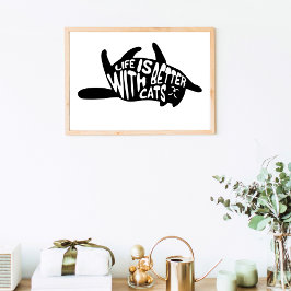 Póster La vida es mejor con los gatos | Tipografía divert