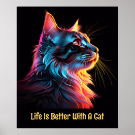 Póster La vida es mejor con un gato. Cuto gato colorido
