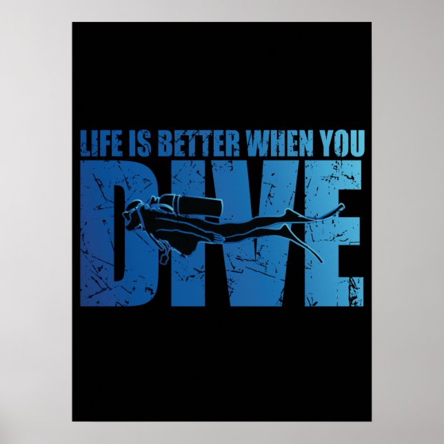 Póster La Vida Es Mejor Cuando Buceas - Buceo En Scuba (Frente)