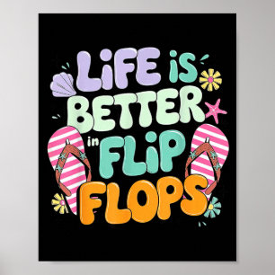 Póster La vida es mejor en chanclas verano retro playa