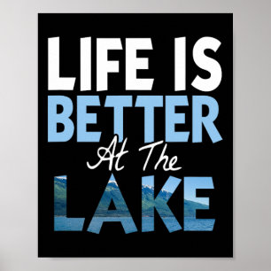 Póster La vida es mejor en el lago pesca en bote