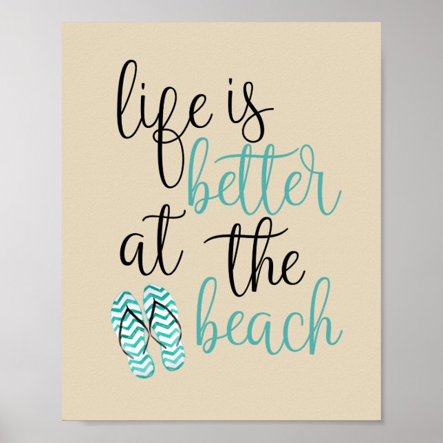 Póster La Vida Es Mejor En El Poster Flip Flops De Playa (Frente)