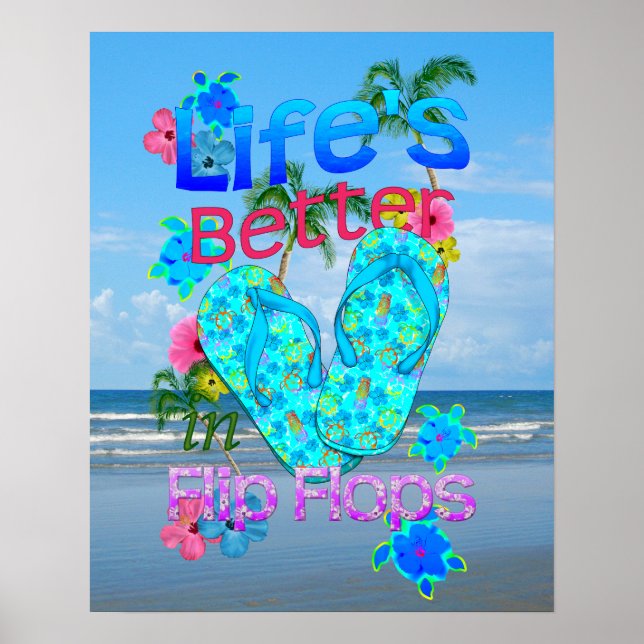 Póster La Vida Es Mejor En Flip Flops (Frente)