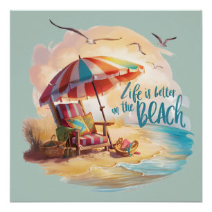 Póster La vida es mejor en la playa Estética costera