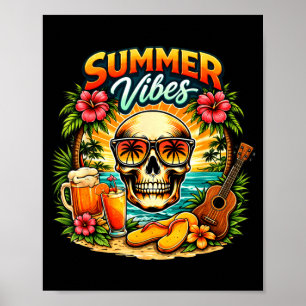 Póster La vida es mejor en la playa retro palmeras