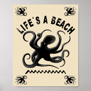 Póster La vida es una playa - Gracioso diseño de citas de