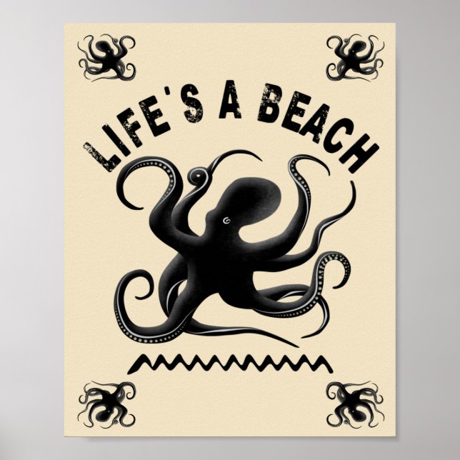 Póster La vida es una playa - Gracioso diseño de citas de (Frente)