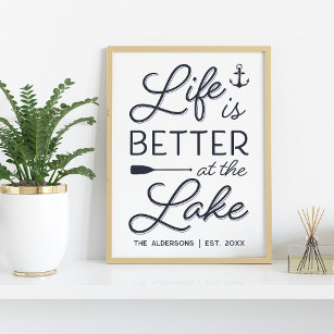 Póster La Vida Personalizada Es Mejor En El Lago Imprimid