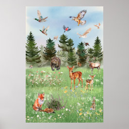 Póster La vida salvaje de los animales del bosque