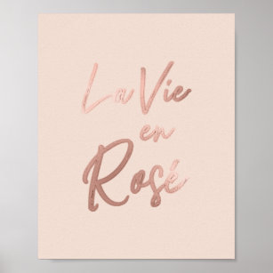 Póster La Vie en Rosa Cita francesa Rosa Oro rosa