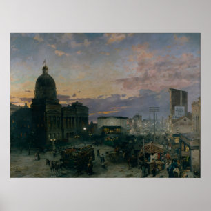 Póster La vieja calle Washington Indianápolis en Dusk