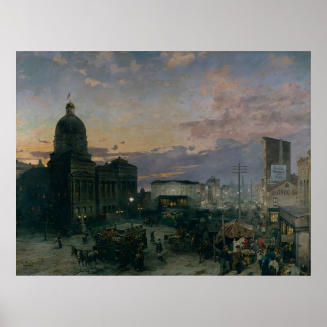 Póster La vieja calle Washington Indianápolis en Dusk (Frente)