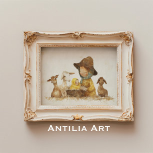 Póster La vieja escena de la natividad pintando a la mamá