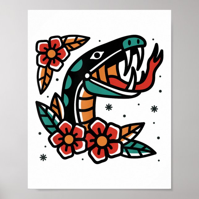 Póster La vieja escuela de serpientes Tattoo tradicional  (Frente)