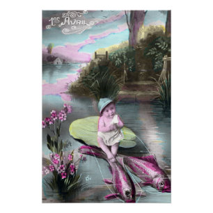 Póster La vieja postal francesa del Día de los Inocentes