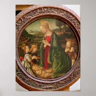 Póster La Virgen Adorando al Niño Cristo