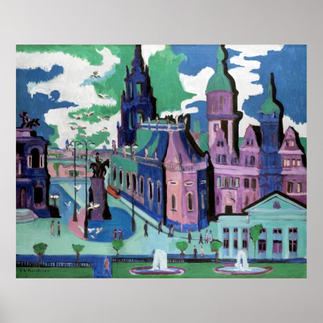 Póster La visión de Kirchner de Dresden Schlossplatz (Frente)