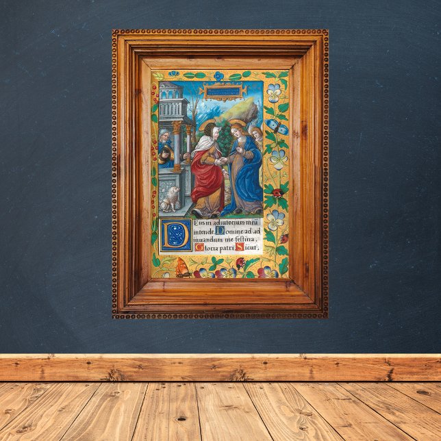 Póster La visita del manuscrito medieval de Santa Isabel (The Visitation of St Elizabeth Medieval Manuscript Catholic Christian Poster)
