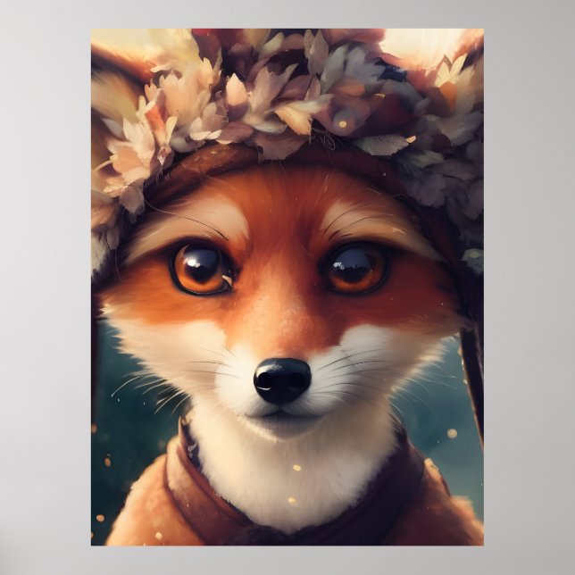 Póster La zorra roja adorable con ropa de invierno (Frente)