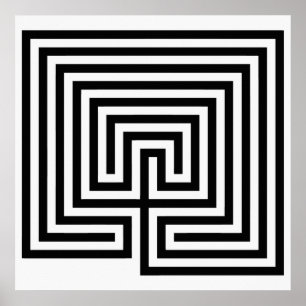 Póster Laberinto cretense en blanco y negro