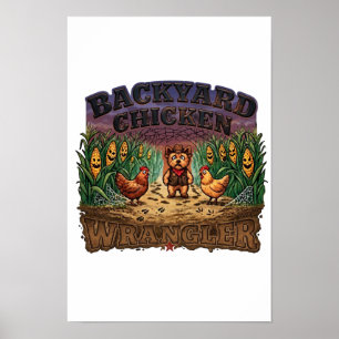 Póster Laberinto de maíz espeluznante Yorkie y gallinas H