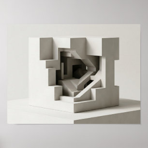 Póster Laberinto Geométrico de Cubo Anidado Minimalista P