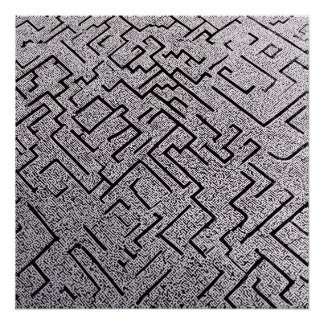 Póster Laberinto Intrincado de Blanco y Negro