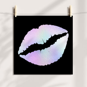 Póster Labial de Purpurina Iridescente Pastel Beso en Neg