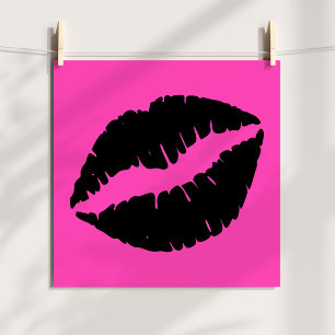 Póster Labial Negro sobre Rosa
