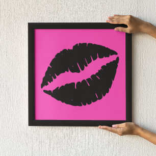 Póster Labial Negro sobre Rosa