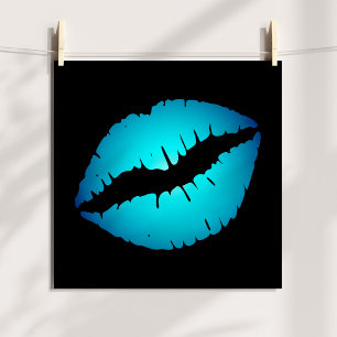 Póster Labial Ombre Azul Aqua Beso en Negro