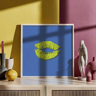Póster Labios besándose azules y verdes