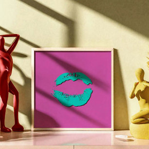 Póster Labios besándose púrpura y turquesa