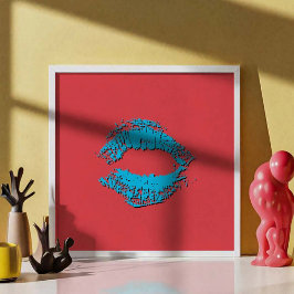 Póster Labios besándose rojos y azules