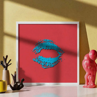 Póster Labios besándose rojos y azules