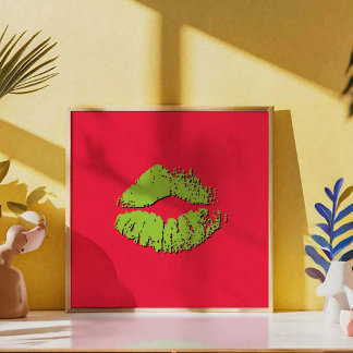 Póster Labios besándose rojos y verdes