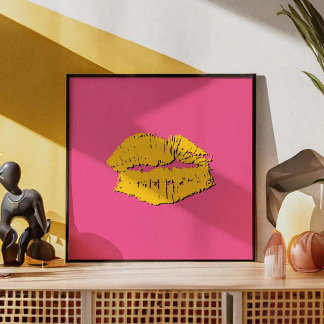 Póster Labios besándose rosados y amarillos