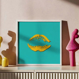 Póster Labios Besándose Turquesa y Amarillo